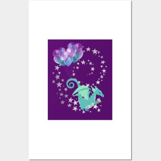 Baby dragon with balloons Posters and Art